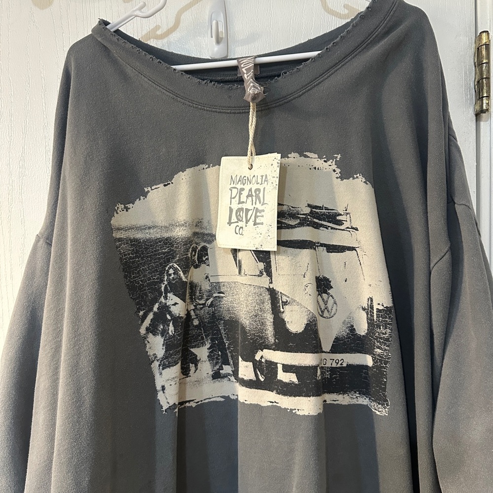 Magnolia Pearl Love Co. Graphic Sweatshirt - Charcoal Gray with Cream Print